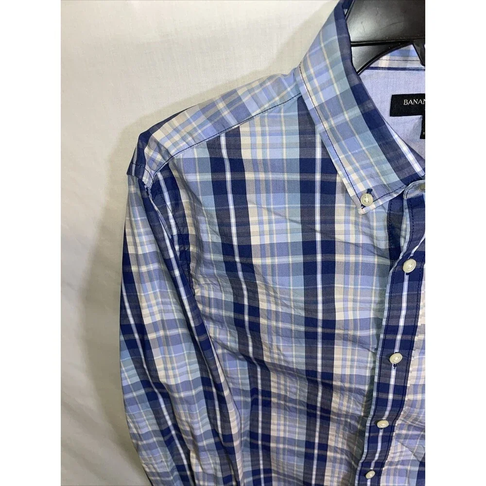 Banana Republic Dress Shirt Mens Size Medium Slim Fit Blue Striped Button Up LS